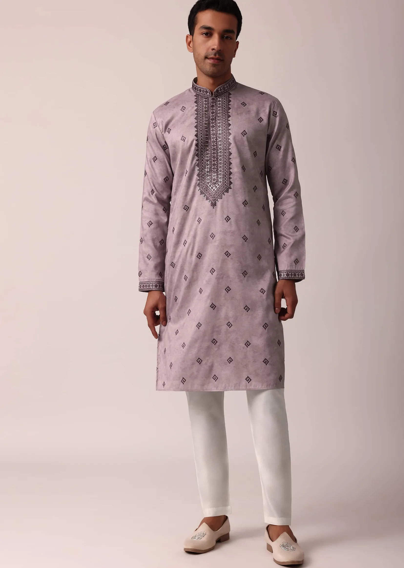 Royal Purple Silk Kurta Set For Men