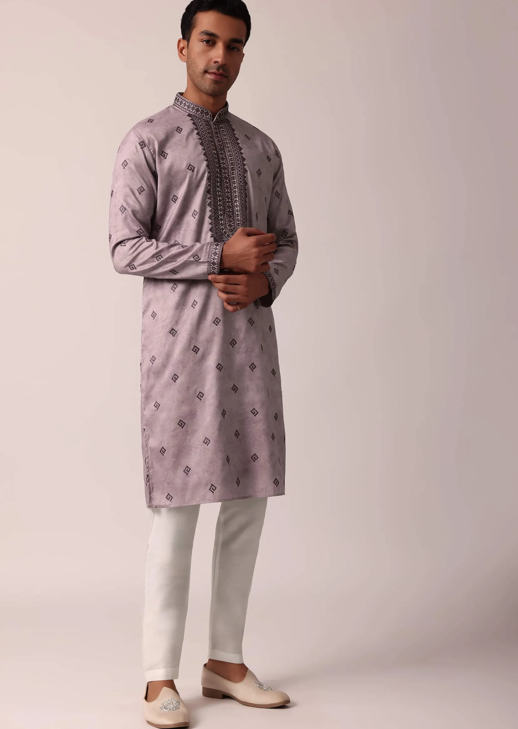 Royal Purple Silk Kurta Set For Men