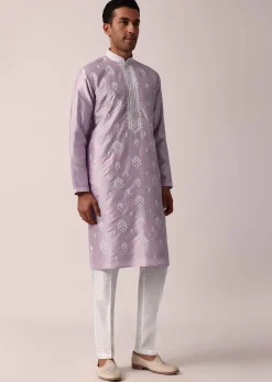 Royal Purple Silk Kurta Set With Exquisite Handwork