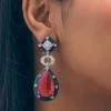 Ruby Dangler Earrings With Enamel Work In Mix Metal