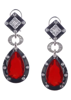 Ruby Dangler Earrings With Enamel Work In Mix Metal