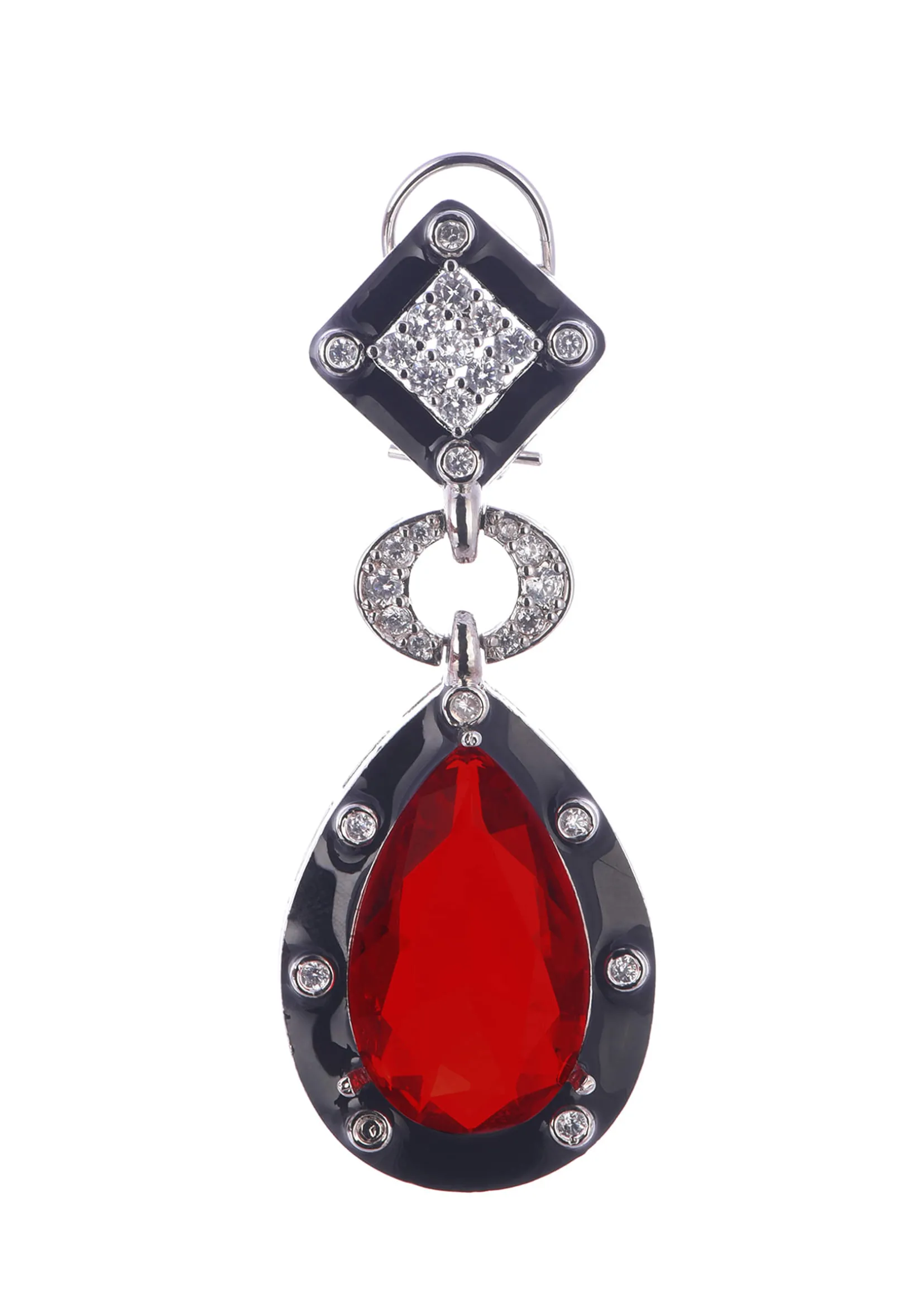 Ruby Dangler Earrings With Enamel Work In Mix Metal