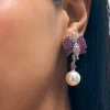 Ruby Diamond Dangler Earrings In Mix Metal