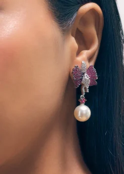 Ruby Diamond Dangler Earrings In Mix Metal