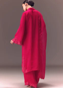 Ruby Pink Organza Kurta Set With Bell Sleeves