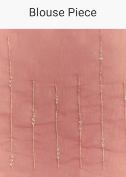 Rush Peach Crushed Tissue Saree With Scallop Embroidered Border