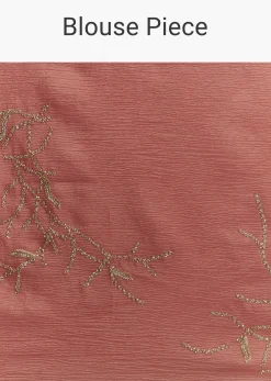 Rust Brown Crushed Tissue Saree With Scallop Border And Stone Embroidery
