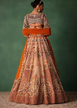 Rust Hand Work Lehenga With Velvet Blouse And Dupatta