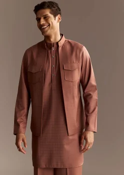 Rust Kurta Jacket Set With Palazzo Pants