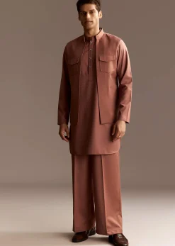 Rust Kurta Jacket Set With Palazzo Pants