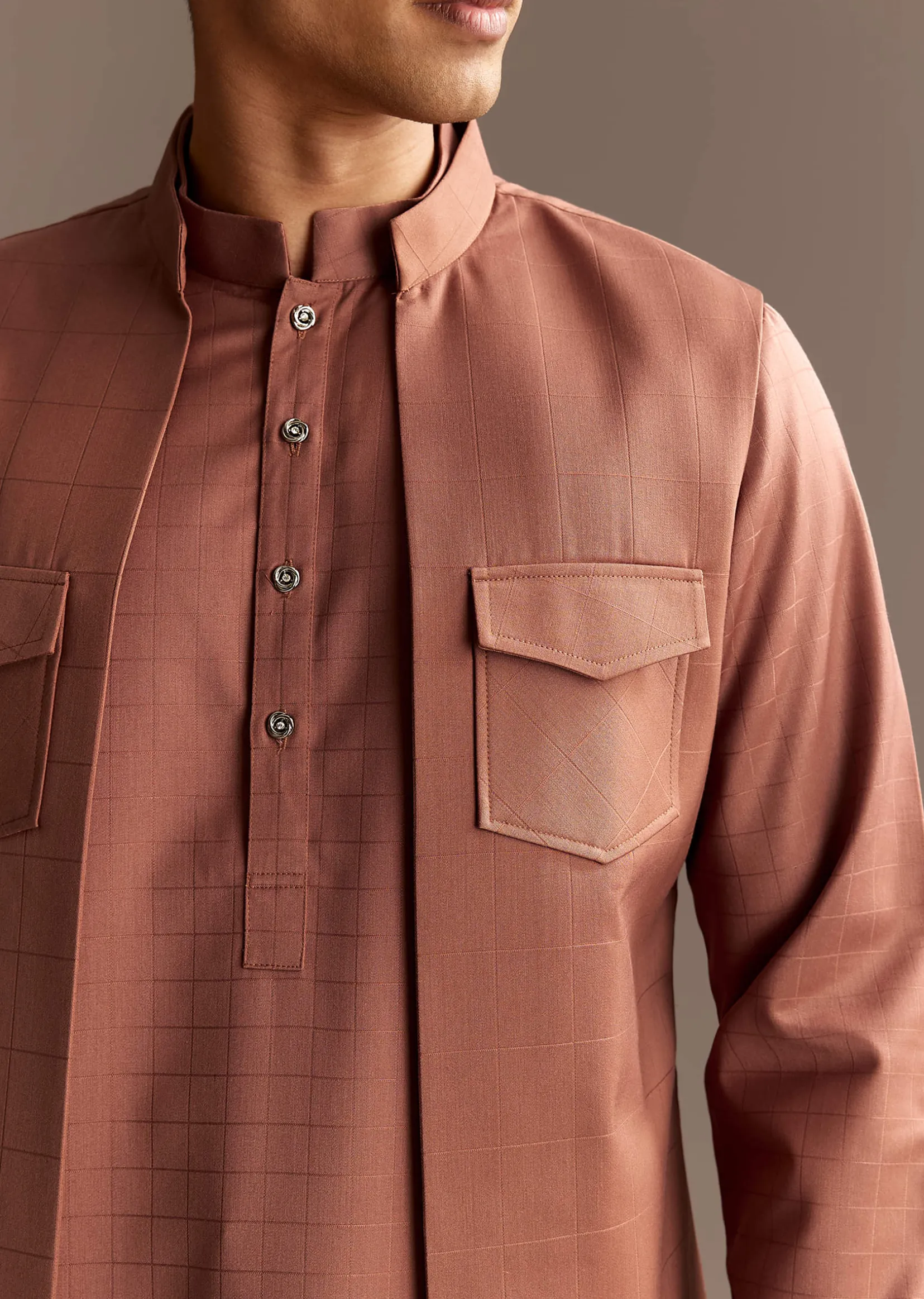 Rust Kurta Jacket Set With Palazzo Pants