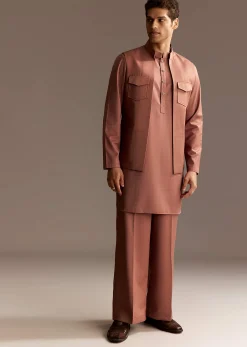 Rust Kurta Jacket Set With Palazzo Pants