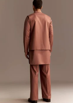 Rust Kurta Jacket Set With Palazzo Pants