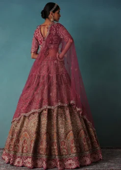 Rust Orange Embroidered Bridal Lehenga Set With Aari Work