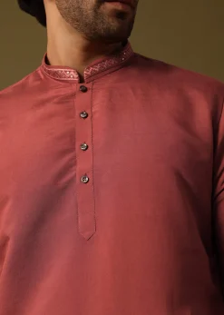 Rust Orange Kurta Set In Resham Work For Men