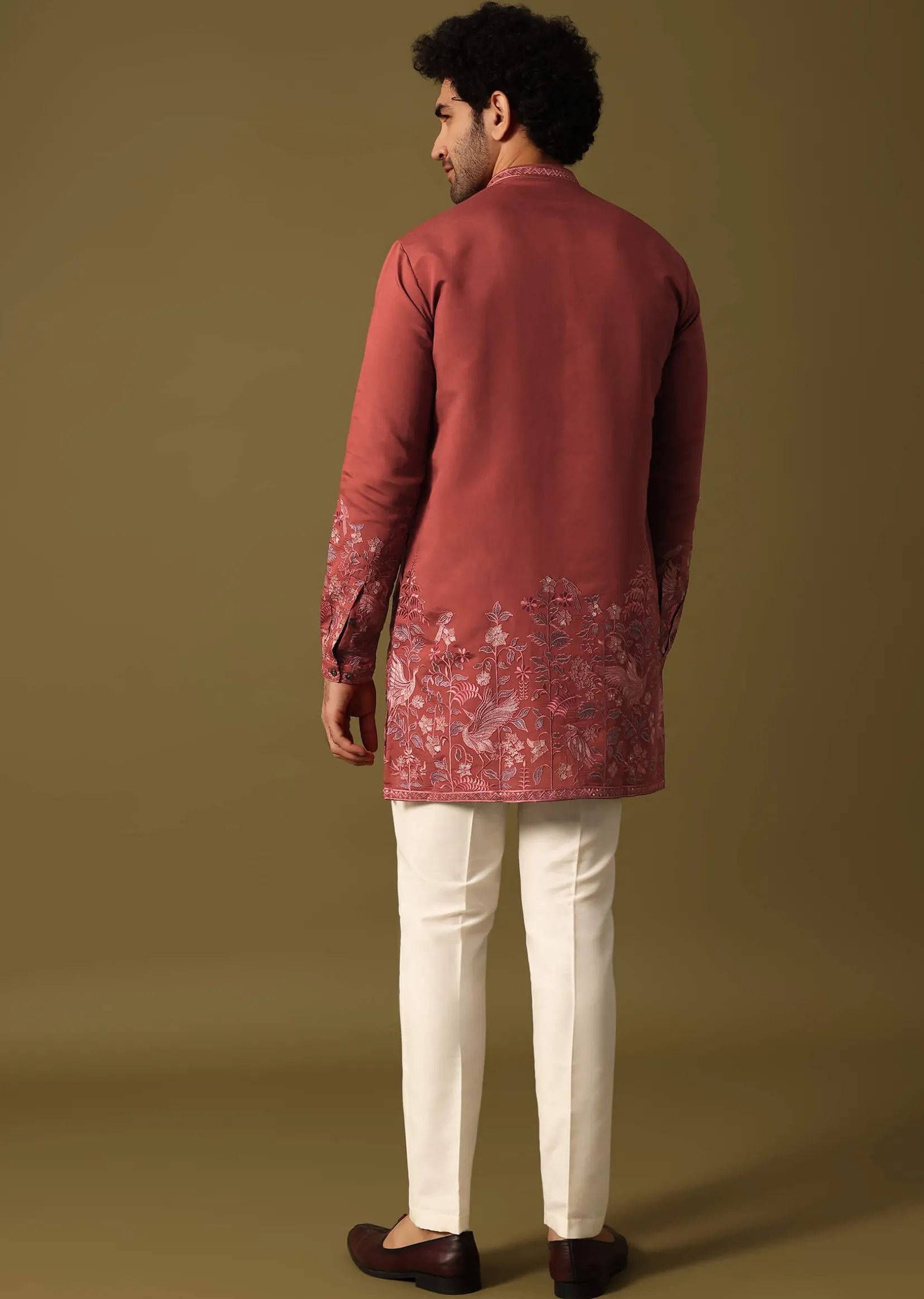 Rust Orange Kurta Set In Resham Work For Men