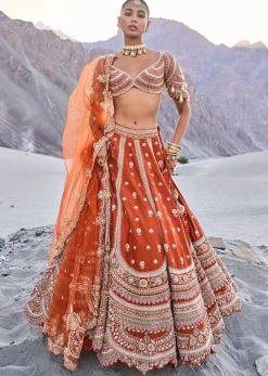 Rust Orange Lehenga With Heavy Embroidered Two Dupattas