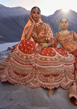 Rust Orange Lehenga With Heavy Embroidered Two Dupattas