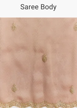 Rust Orange Tissue Saree With Zardosi Beads And Sequins Embroidery