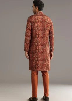 Rust Pashmina Silk Kurta Set With Stone Embellishment