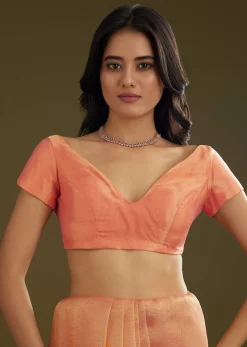 Rust Pink Tissue Floral Embroidered Saree With Cutdana Scallop Border