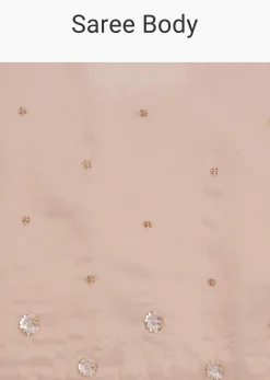 Rust Pink Tissue Floral Embroidered Saree With Cutdana Scallop Border