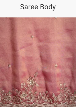Rust Pink Tissue Saree With Zardosi Cutdana Embroidery