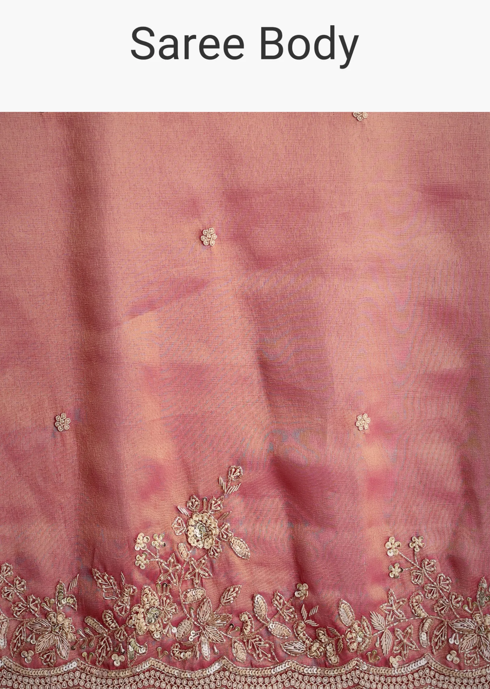 Rust Pink Tissue Saree With Zardosi Cutdana Embroidery
