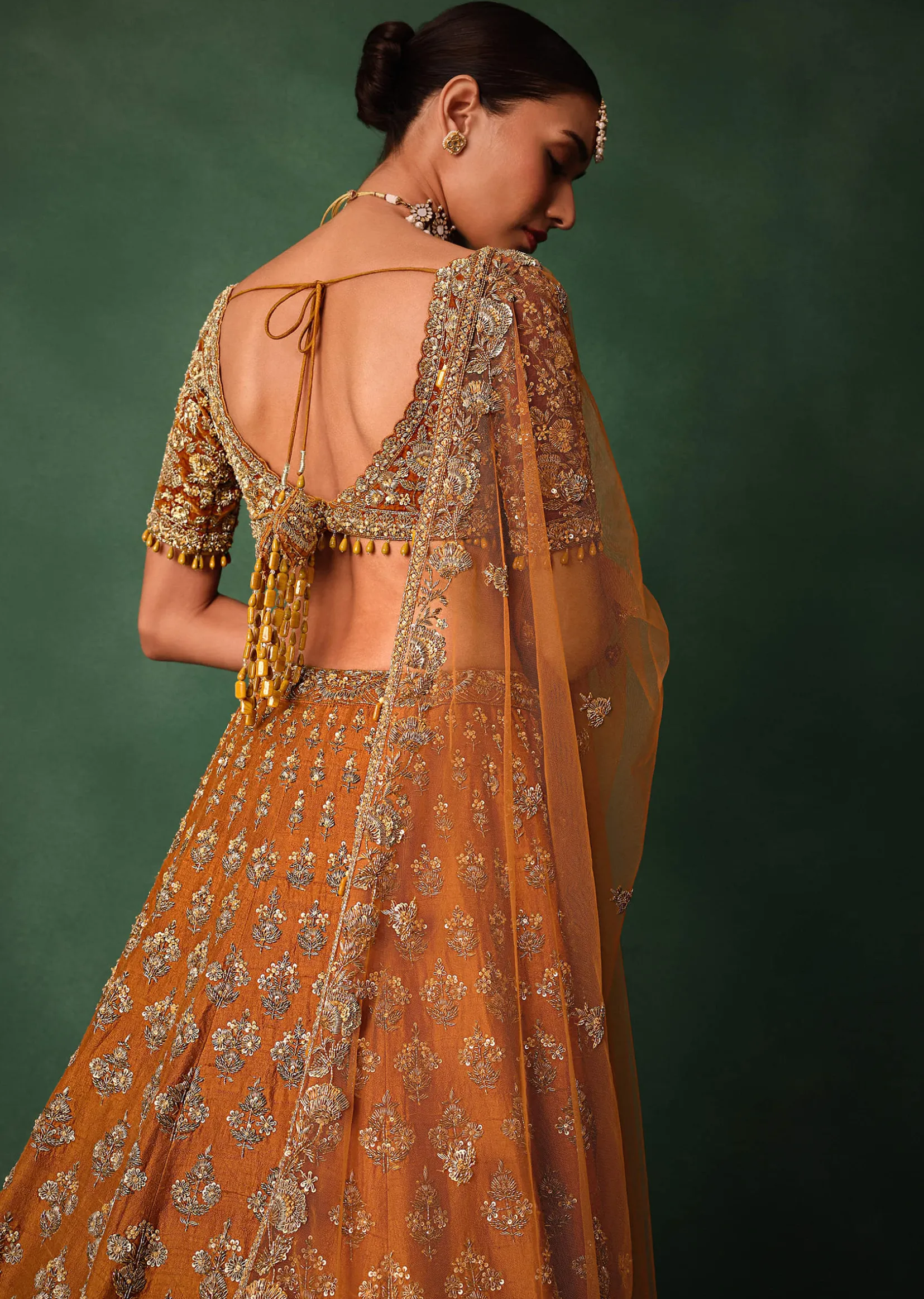 Rust Raw Silk Zardosi Embroidered Bridal Lehenga With Dupatta