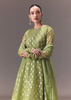 Sage Green Anarkali With Dupatta And Churidar