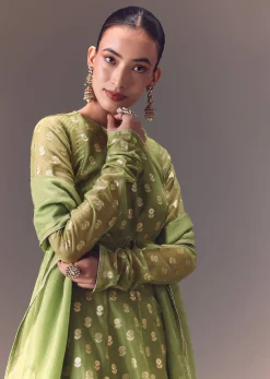Sage Green Anarkali With Dupatta And Churidar