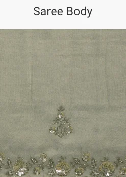 Sage Green Tissue Floral Embroidered Saree With Cutdana And Sequin Work