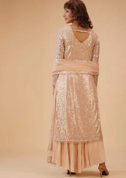 Salmon Pink Palazzo Suit In Sequins
