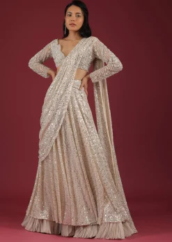 Sandshell Cream Palazzo Saree In Sequins Embroidery