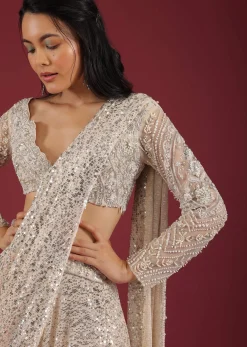 Sandshell Cream Palazzo Saree In Sequins Embroidery