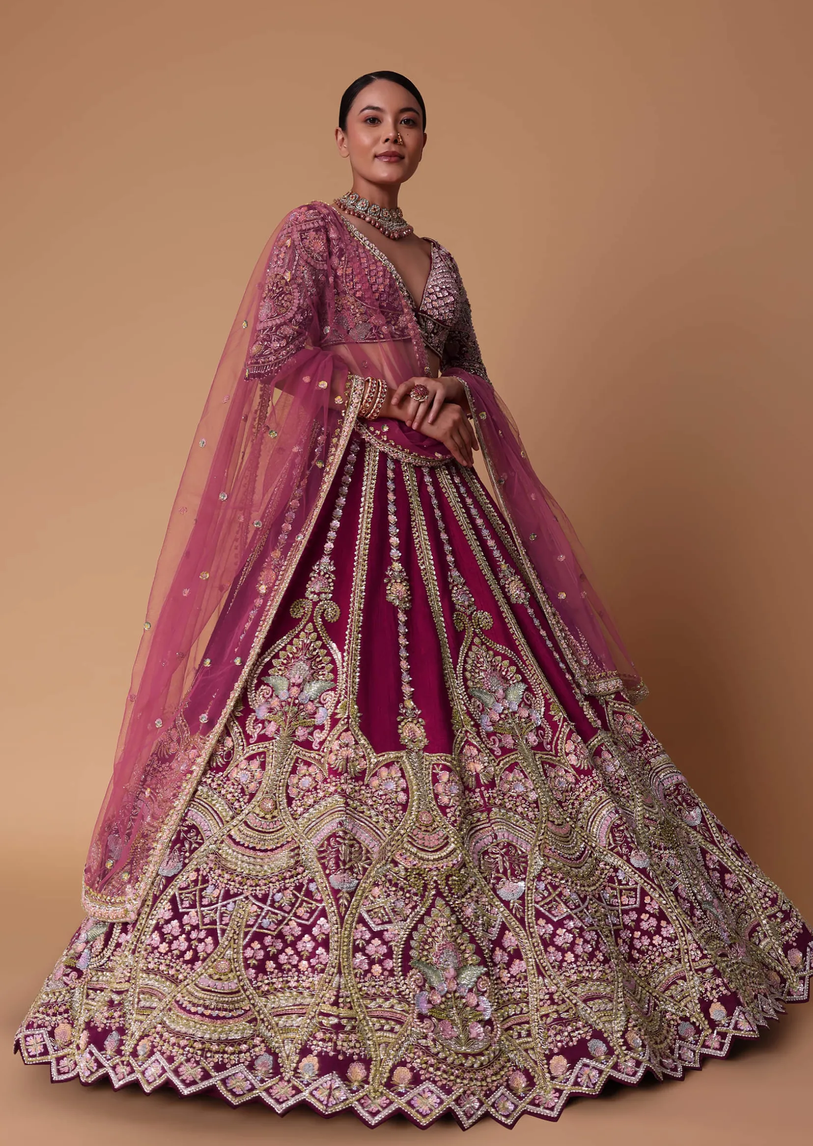 Scarlet Red Raw Silk 16 Kali Zardosi Lehenga With Koti Style Blouse Set