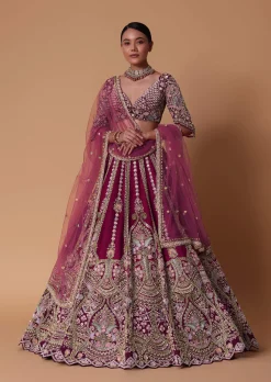 Scarlet Red Raw Silk 16 Kali Zardosi Lehenga With Koti Style Blouse Set
