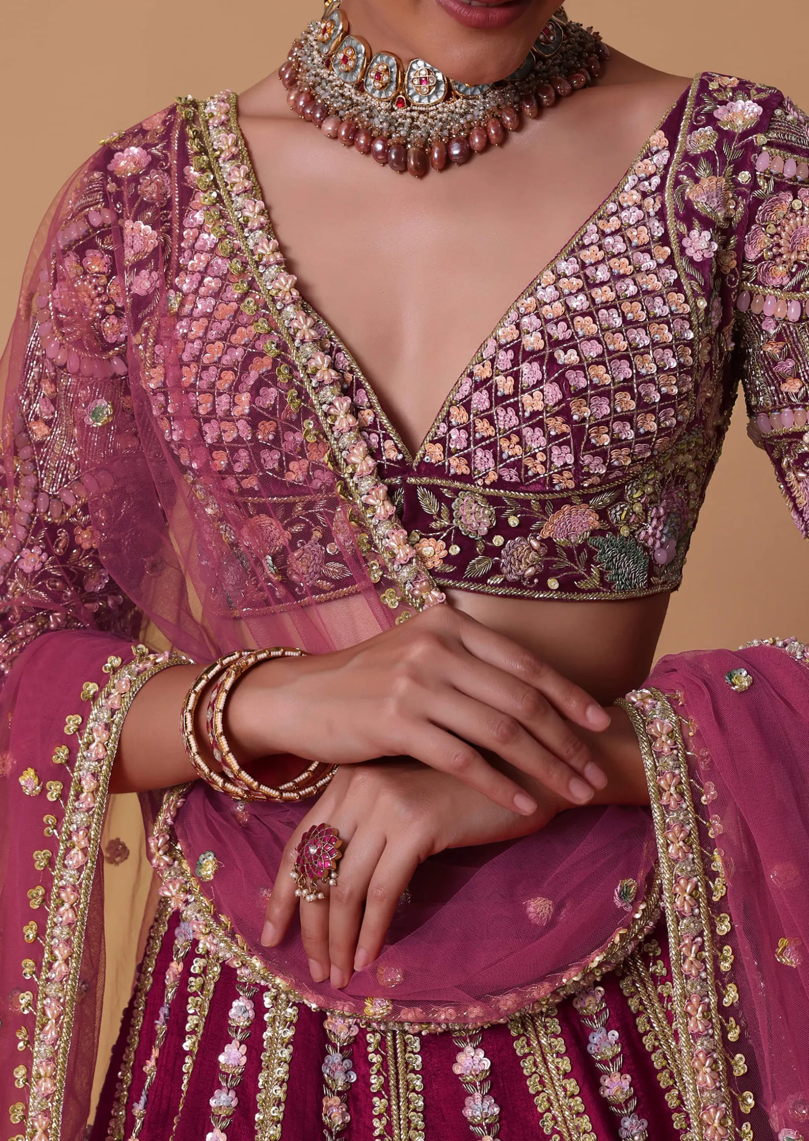 Scarlet Red Raw Silk 16 Kali Zardosi Lehenga With Koti Style Blouse Set