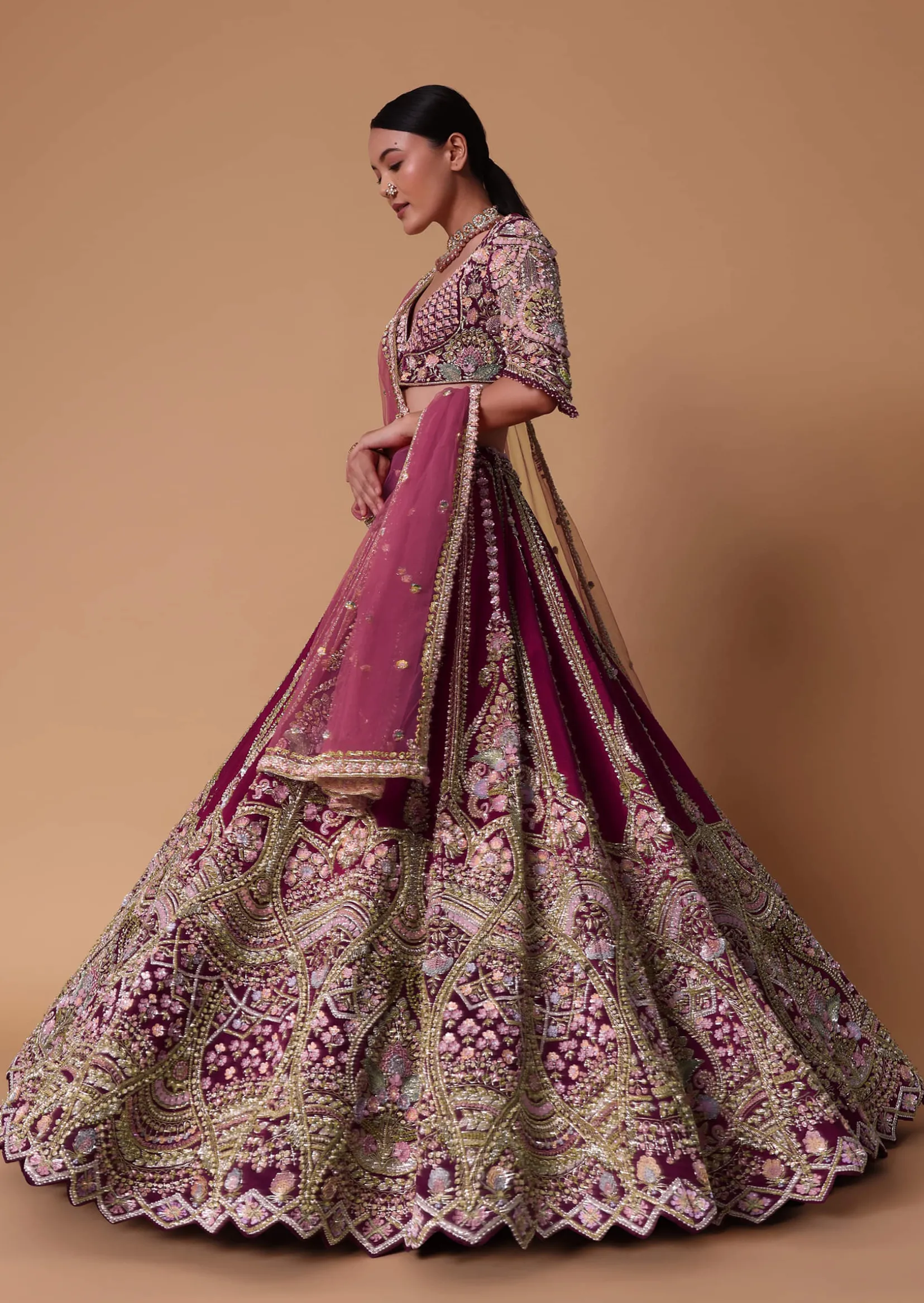 Scarlet Red Raw Silk 16 Kali Zardosi Lehenga With Koti Style Blouse Set