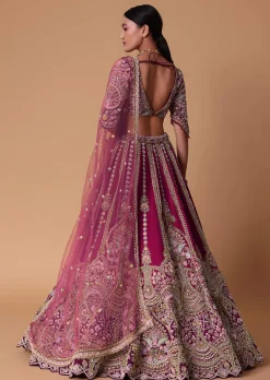 Scarlet Red Raw Silk 16 Kali Zardosi Lehenga With Koti Style Blouse Set