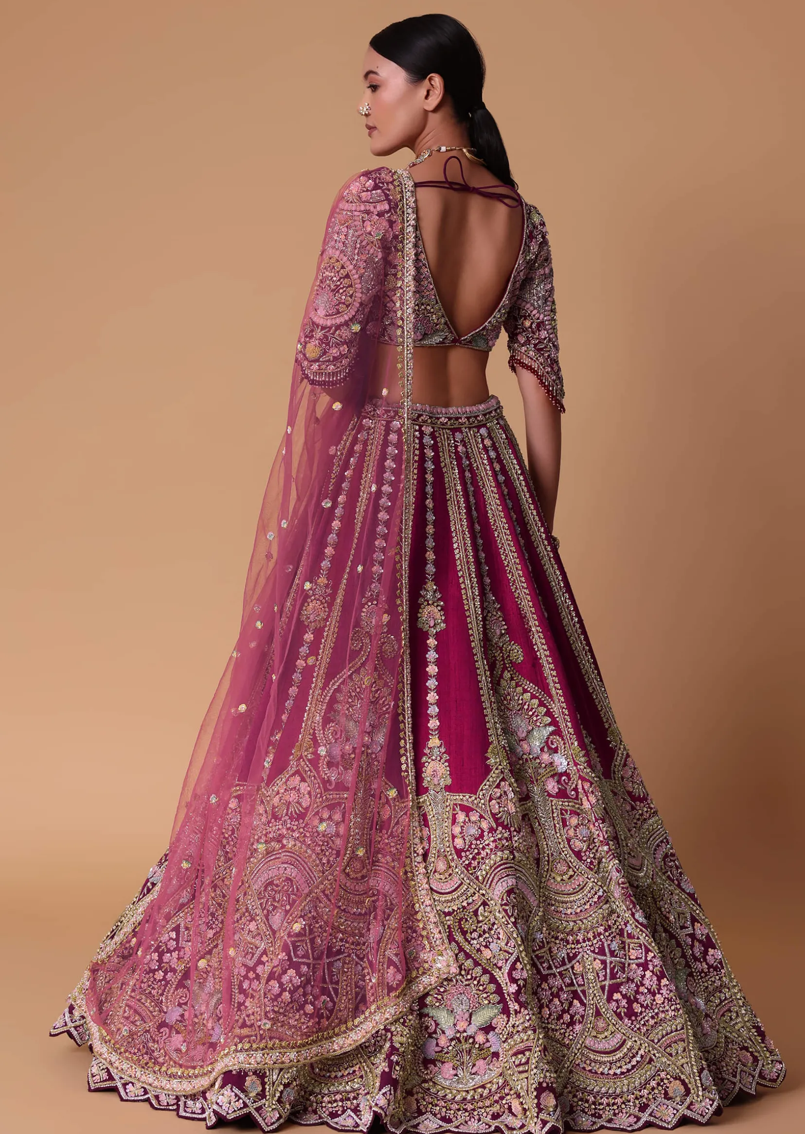 Scarlet Red Raw Silk 16 Kali Zardosi Lehenga With Koti Style Blouse Set