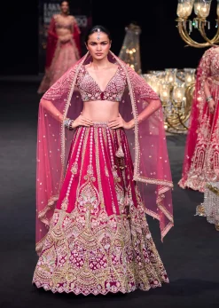 Scarlet Red Raw Silk 16 Kali Zardosi Lehenga With Koti Style Blouse Set