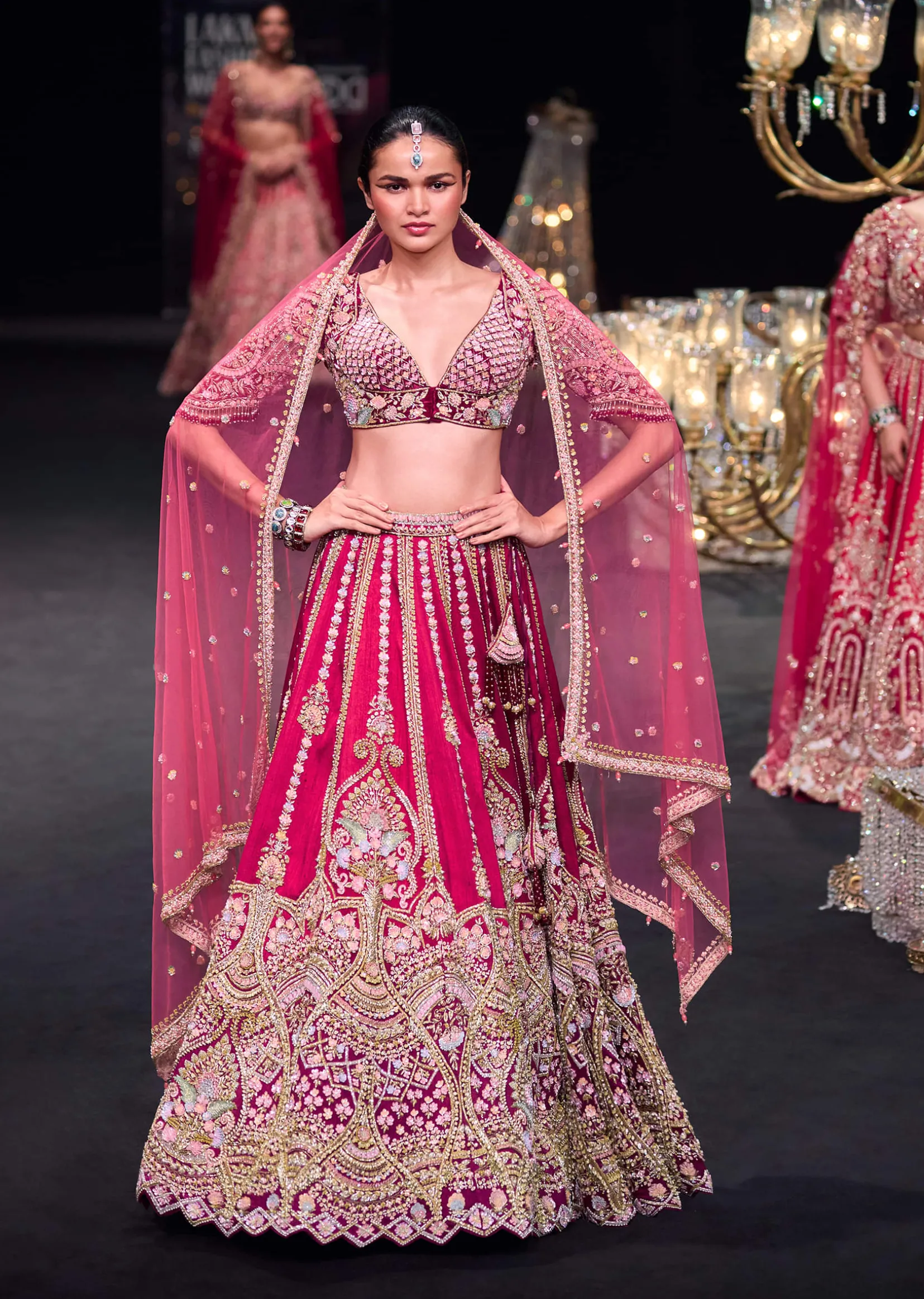 Scarlet Red Raw Silk 16 Kali Zardosi Lehenga With Koti Style Blouse Set