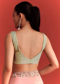 Sea Green And Light Pink Shaded Saree In Crepe Silk With Cutdana Embellishment