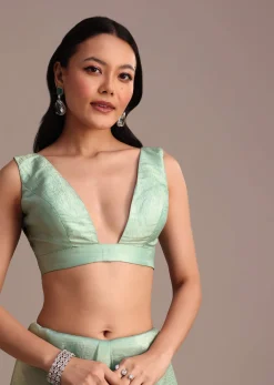 Sea Green Crushed Tissue Saree With Stone Embellished Border