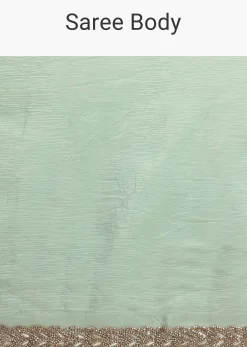 Sea Green Crushed Tissue Saree With Stone Embellished Border