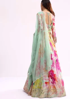Sea Green Embroidered Chiffon Anarkali Set