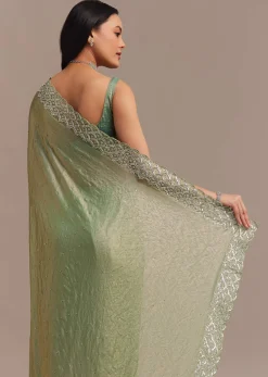 Sea Green Glass Tissue Saree With Cutdana And Stone Embroidery