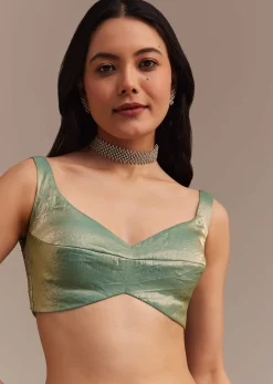 Sea Green Glass Tissue Saree With Cutdana And Stone Embroidery
