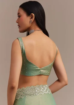 Sea Green Glass Tissue Saree With Cutdana And Stone Embroidery